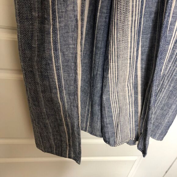 NWT Express Wms M Blue Striped High Waist Linen Blend Pants Wide Split Leg - Picture 9 of 12